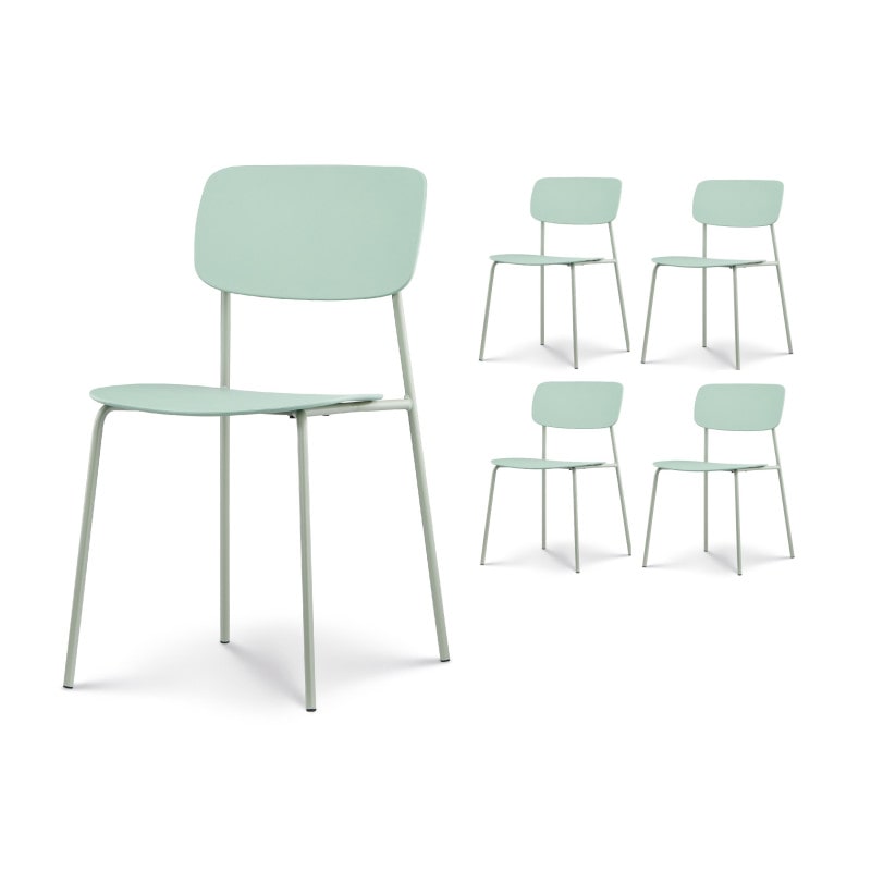 Set 4 sedie verdi dal design minimalista in metallo e resina