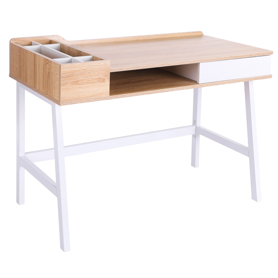HOMCOM Mesa de Ordenador 80x53 cm Escritorio con 6 Compartimentos Estante Abierto y Cajón de Almacenaje para Oficina Despacho Estudio 100x55x81,5 cm
