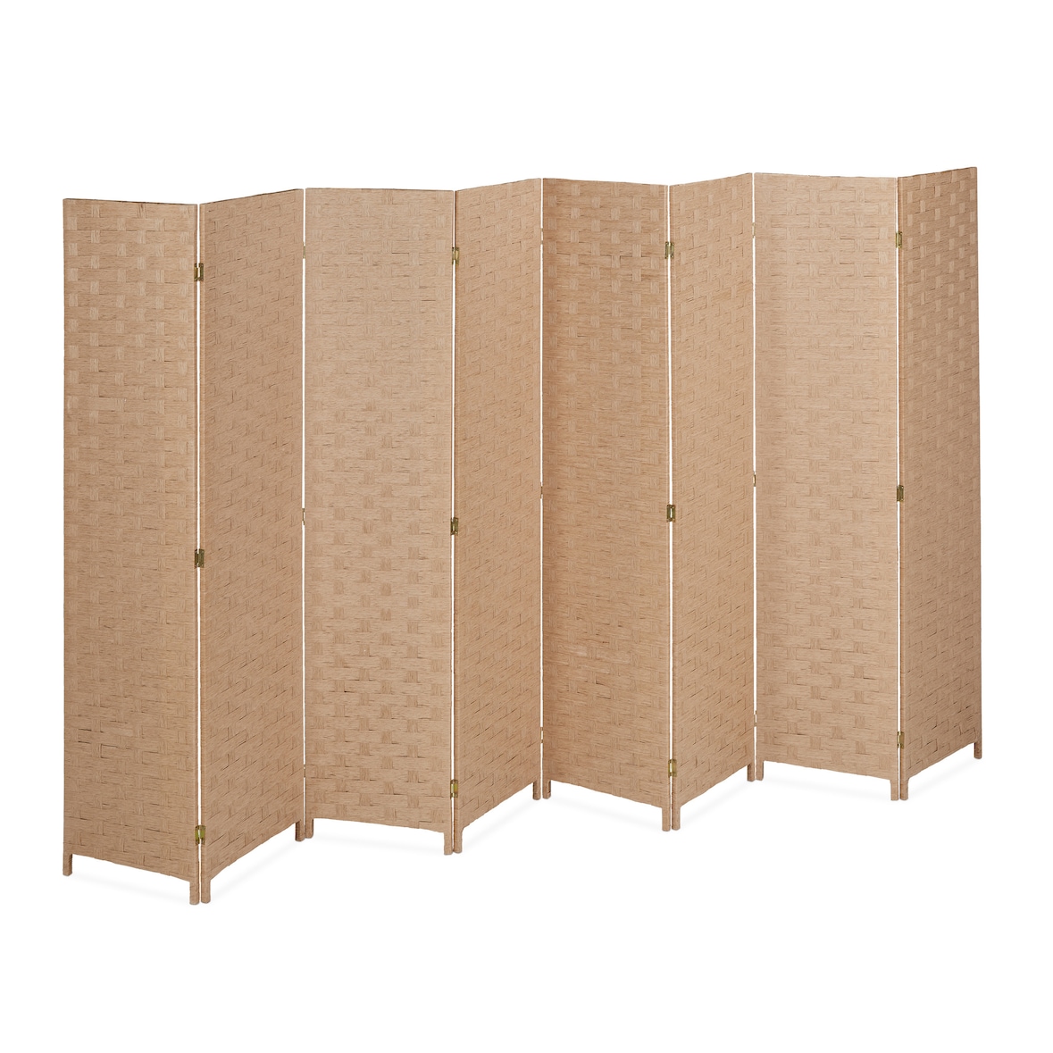 Relaxdays Paravent, 8-teilig, Raumtrenner faltbar, HxB 170x320 cm, Sichtschutz innen, Holz, Papierseil, Trennwand, natur