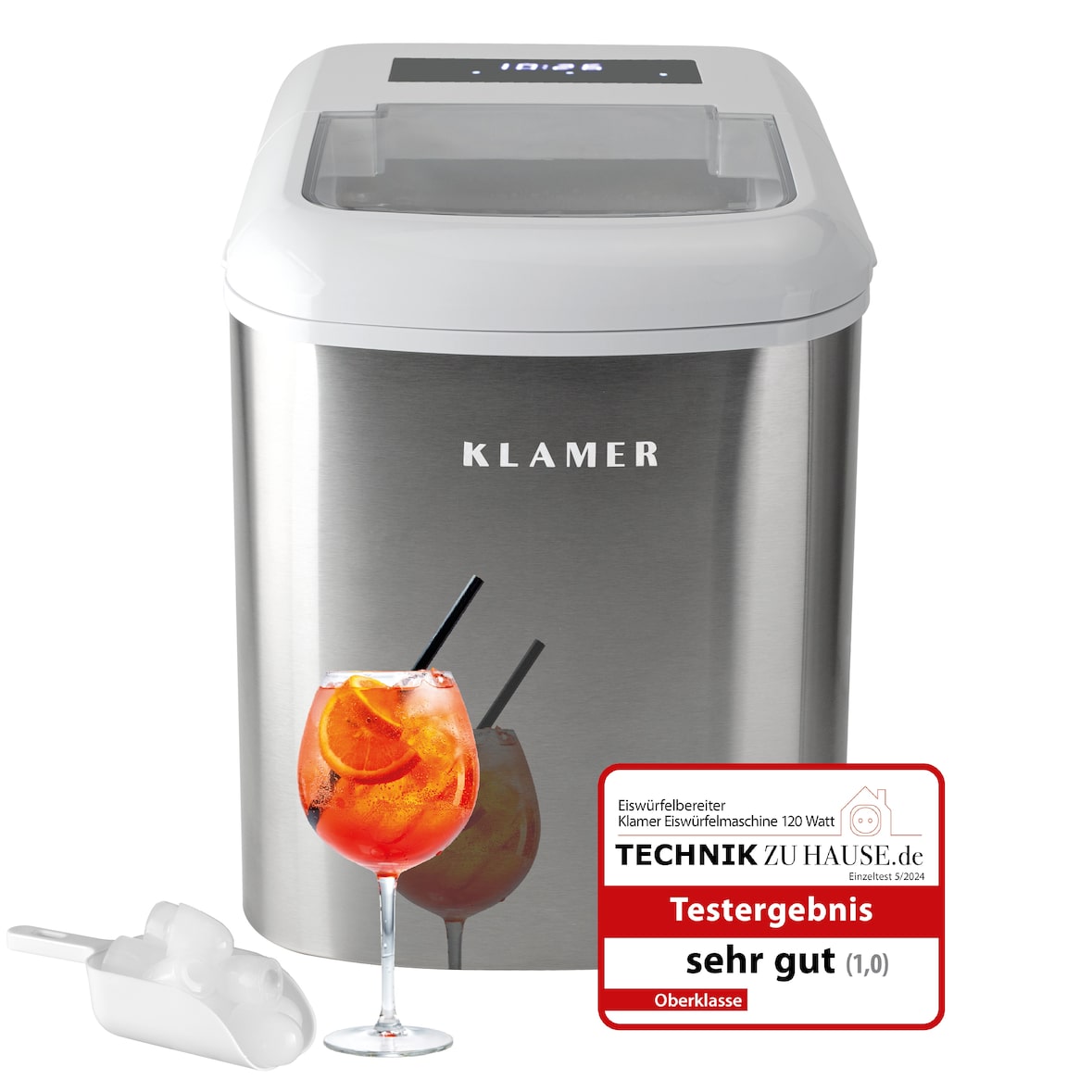 KLAMER Eiswürfelmaschine, 10 Eiswürfel in 7-9 Minuten, 15 kg Eiswürfel pro Tag, 2 Eiswürfelgrößen, 2,1 L Wassertank, 120 W Ice Maker mit Timer, Leise…