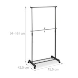 thumbnail of Relaxdays Kleiderständer auf Rollen, Metall, Kleiderstange höhenverstellbar, 94-161x75,5x42,5 cm, Rollständer, schwarz