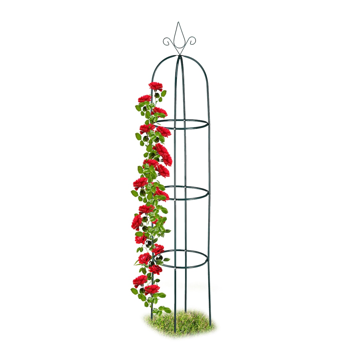 Relaxdays Rankhilfe, rund, freistehend, Rosen, Tomaten, Wein, Garten, wetterfest, XL Rankobelisk, H: 200 cm, dunkelgrün