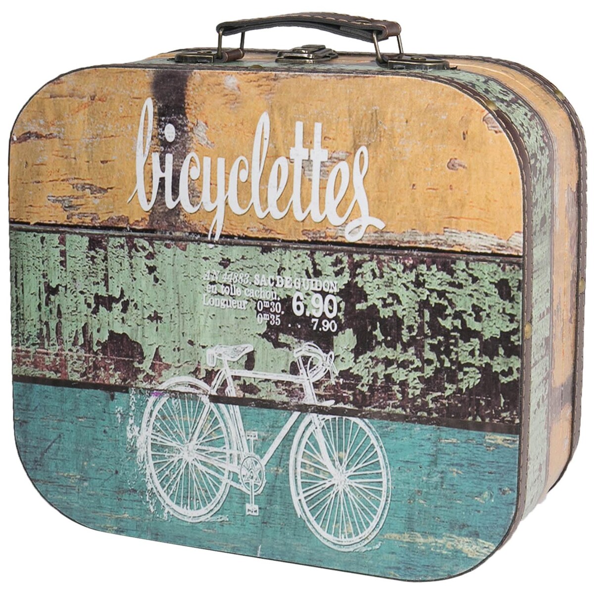 HMF Vintage Koffer aus Holz, kleine Aufbewahrungsbox mit Deckel und Ledergriff, stilvolle Aufbewahrung als Geschenkidee, Fahrrad, 25 x 21,5 x 8,5 cm