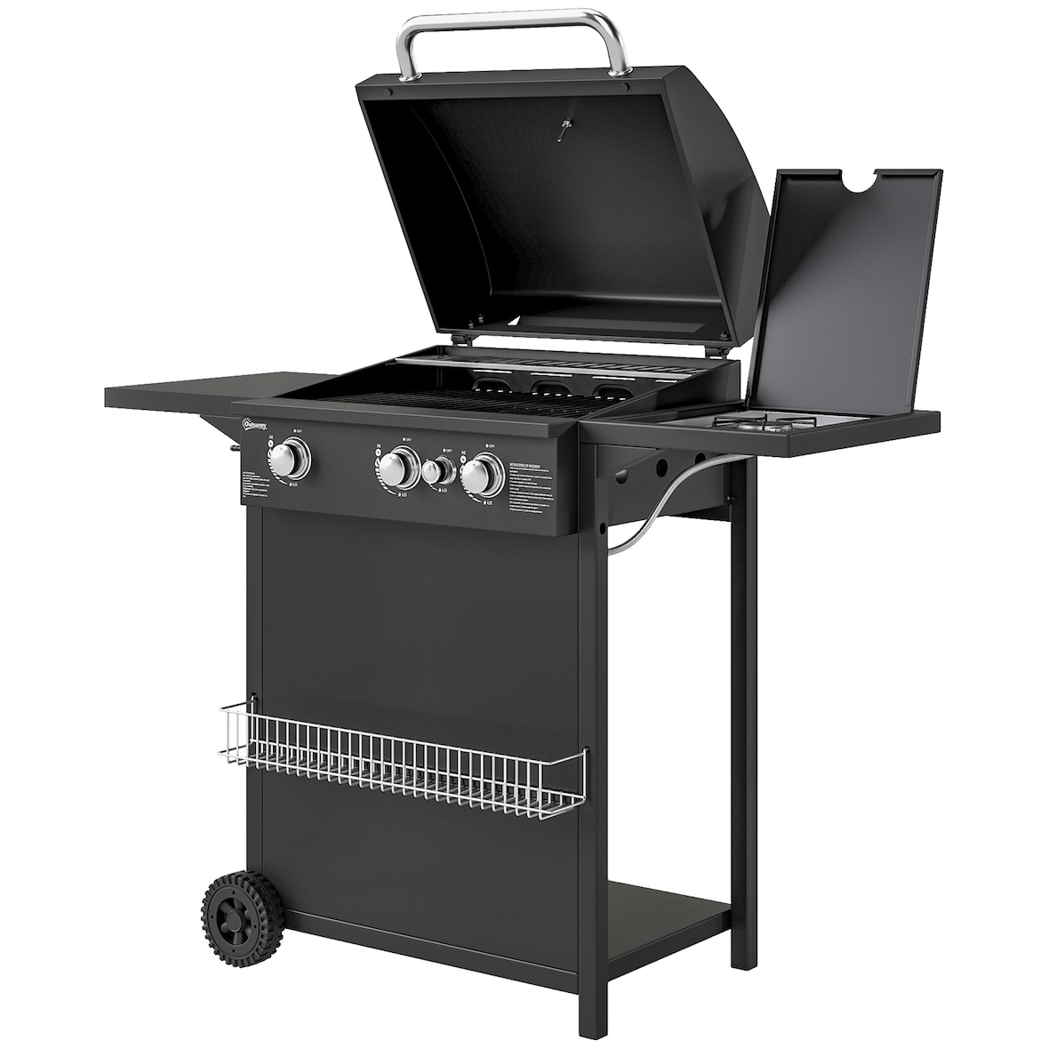 Outsunny Barbecue a Gas Bruciatori Indipendenti e Coperchio Nero