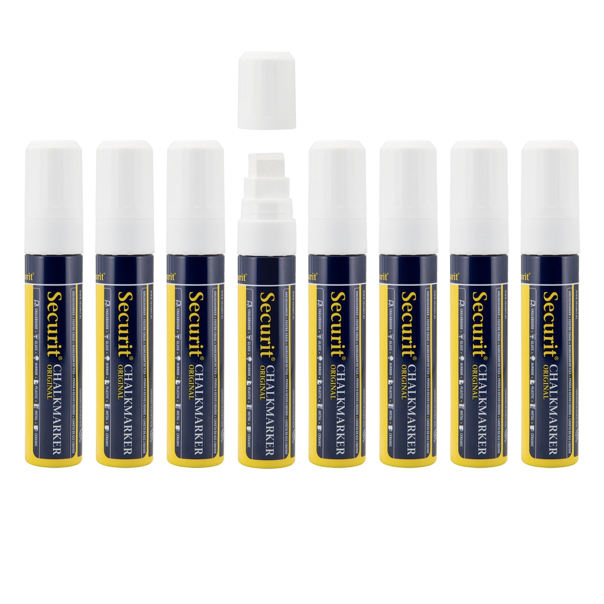 Securit® 8er-Set Flüssigkreidemarker – Weiß – Rechteckige Spitze 7-15mm