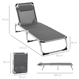 thumbnail of Tumbona Plegable Reclinable de Aluminio con Reposacabezas Extraíble y Respaldo Ajustable en 4 Posiciones para Jardín Terraza 165x60x76 cm