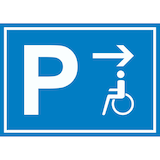 thumbnail of Behinderten Parkplatz Schild mit Richtungspfeil rechts waagerecht A2 (420x594mm)