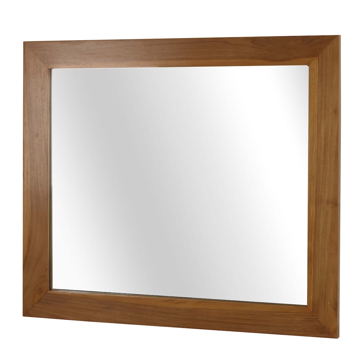Espejo de pared de teca HWC-M75, espejo de baño, marco de madera, teca de calidad B (duramen, 20-30 años), 71x80cm