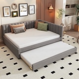 thumbnail of Ausziehbares Schlafsofa 140x200 mit Lattenrost, Polsterbett aus Samt, multifunktionales Sofa-Bett, komfortables Schlafzimmerdesign, Grau