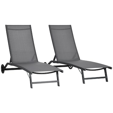 Outsunny juego de 2 tumbonas reclinables de jardín sillas de aluminio para exteriores con respaldo ajustable de 5 niveles y ruedas 165x66x102 cm