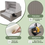 thumbnail of Garten-Loungesofa 2-Sitzer aus Polyrattan in Khaki, mit abnehmbarer Markise, ausziehbar und als Bett oder Relaxsessel nutzbar