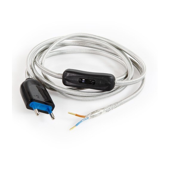 Câble Électrique Plat Argent | Prémonté avec Fiche et Interrupteur | Prêt à Installer