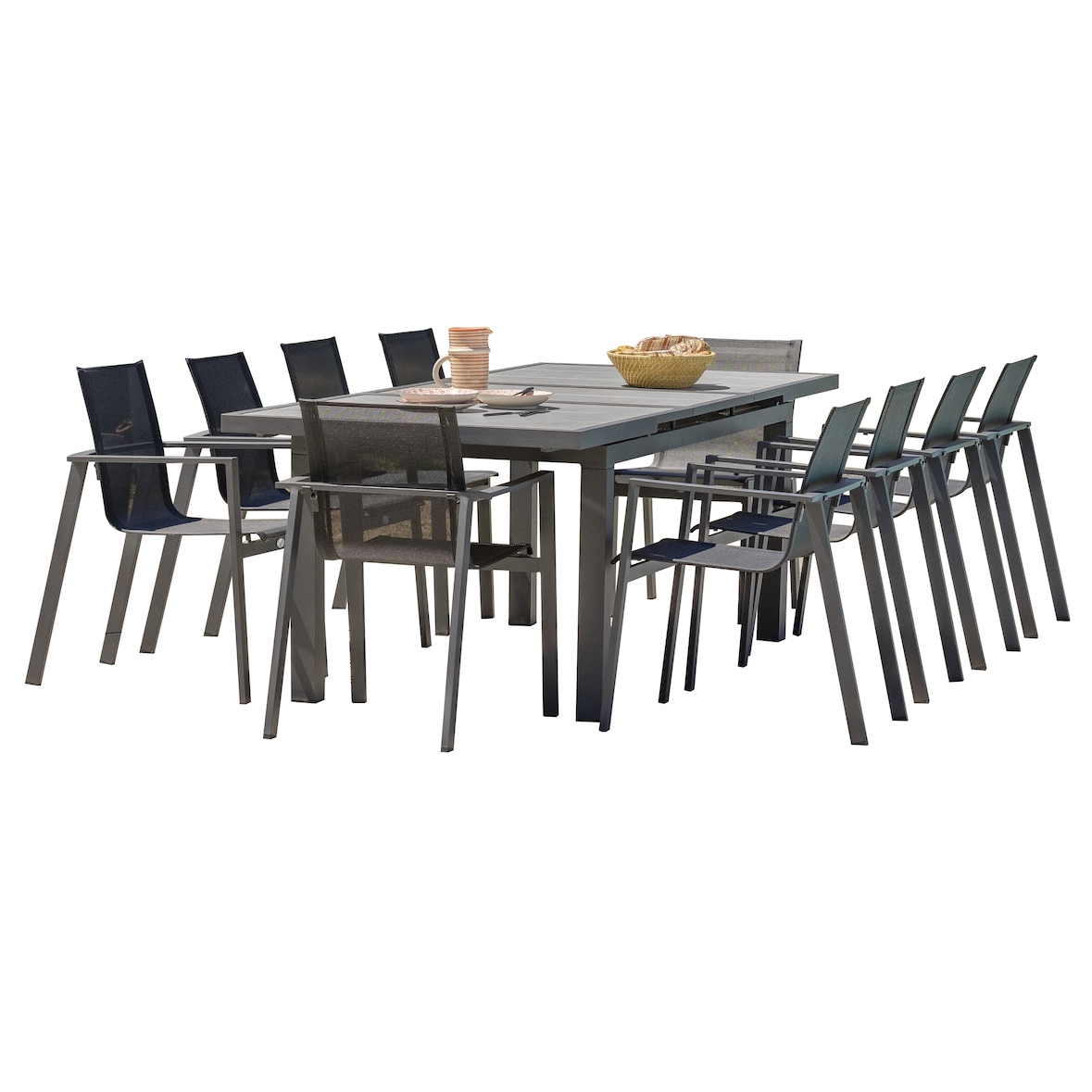 Ensemble repas de jardin 10 places en aluminium gris anthracite - VENISE