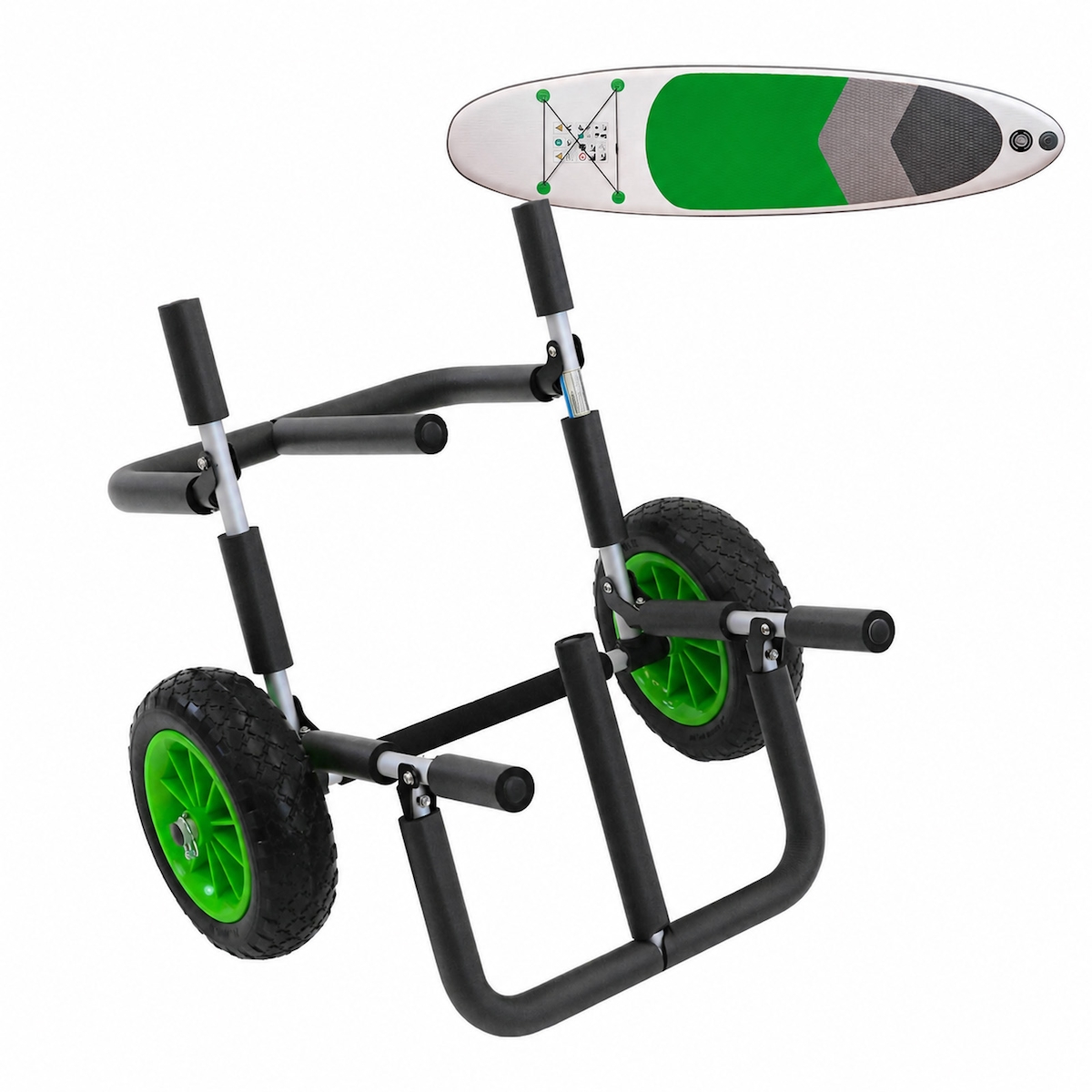 TRUTZHOLM SUP Board Wagen für 2 SUP's klappbares Alugestell mit Polsterung PU-Räder inkl. 2 Gurte