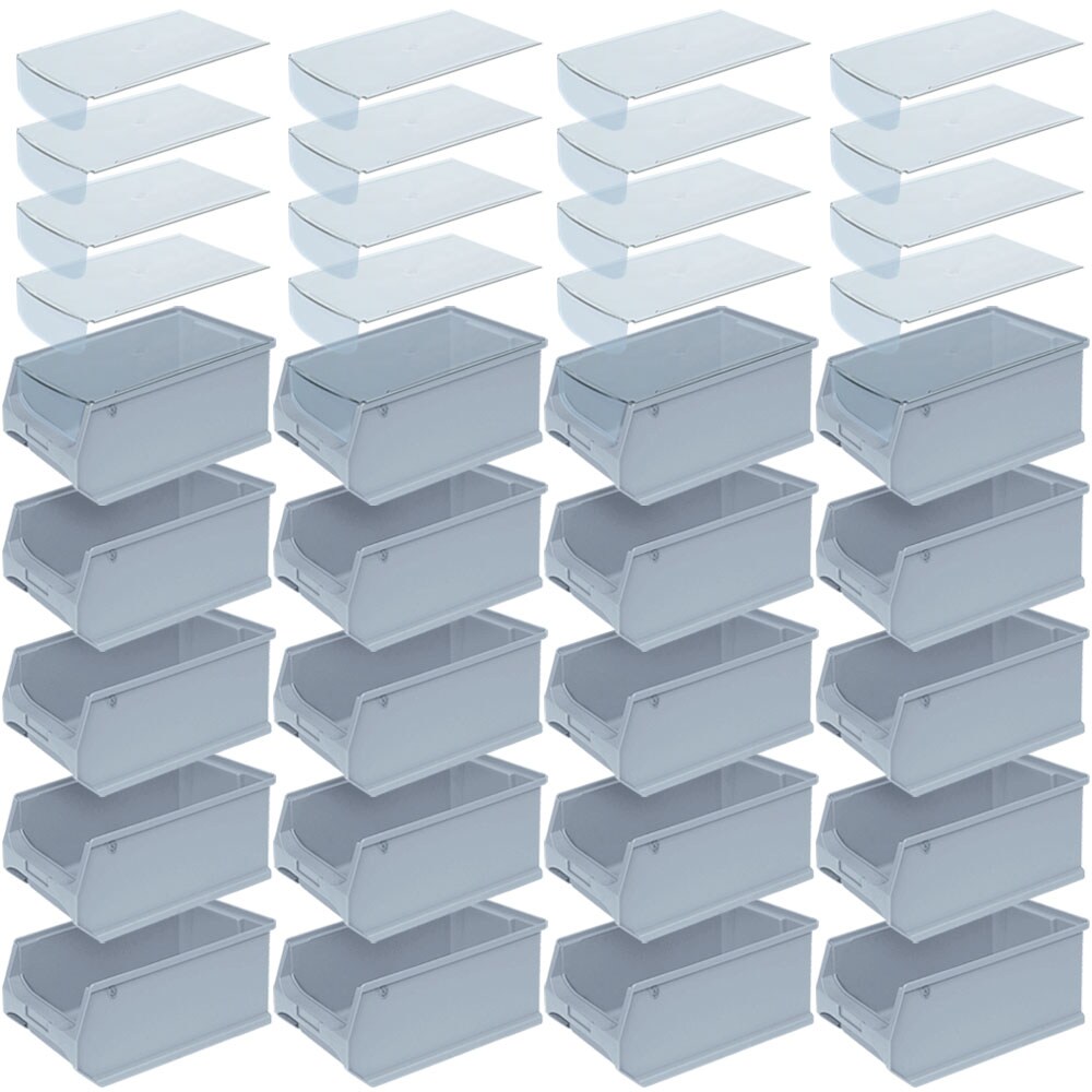 Sichtkästen-Set, 20x Sichtbox PROFI LB3 mit transparentem Staubdeckel, grau, Inhalt 7,6 Liter, LxBxH 350 x 200 x 150 mm