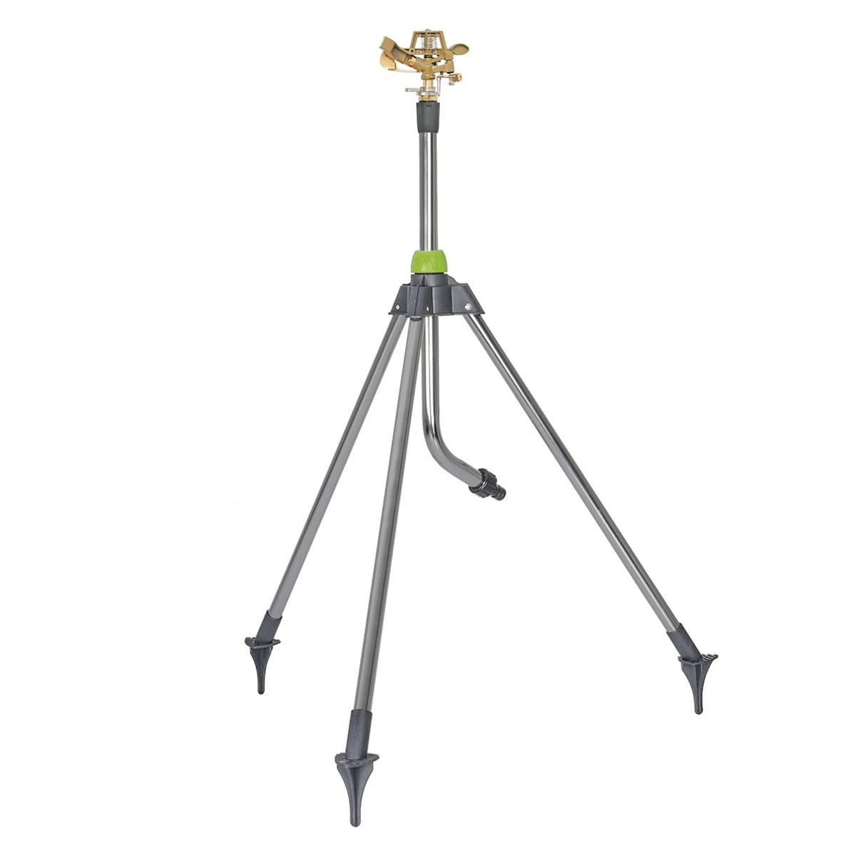 Irrigatore da giardino rotante su treppiede in alluminio. Gittata massima 14 m. Connettore rapido VITO.