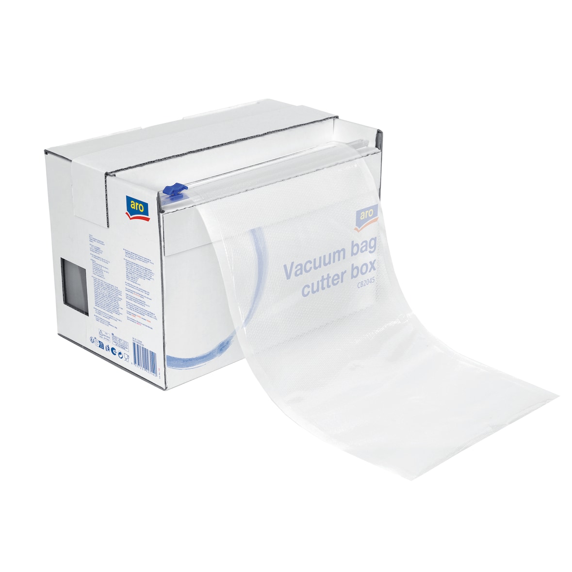 aro Geprägte Vakuumbeutel CB2045 im Karton mit Schneidevorrichtung, PA / PE, 15,6 x 27,2 x 17,8 cm, 75 µm, transparent