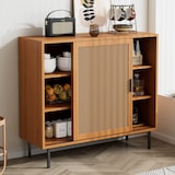 thumbnail of Sideboard Kommode Anrichte 100x37x90 vielseitiger Stauraum mit Rattan-Schiebetüren höhenverstellbaren Ablagen robustes Holzdesign Walnuss