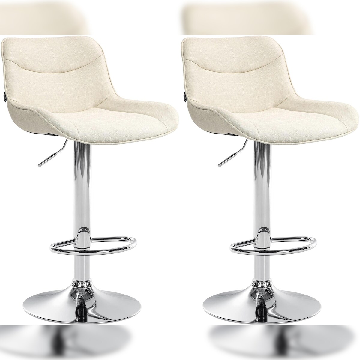 Décoshop26 - Set aus 2 ergonomisch geformten Drehhockern mit Ziernähten in cremefarbenem Stoff und verchromtem Metallgestell 10_0006006