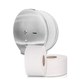 thumbnail of SET: 1x Jumbo-Toilettenpapierspender EDELSTAHL matt + 2 Jumborollen-Toilettenpapier 300m, 2-lagig