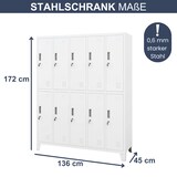 thumbnail of Umkleideschrank Spind BERLIN - 10 Abteile, Etikettenhalter Lüftungsschlitze | Umkleidespind Schließfachschrank Garderobenspind, 172x136x45cm Weiß
