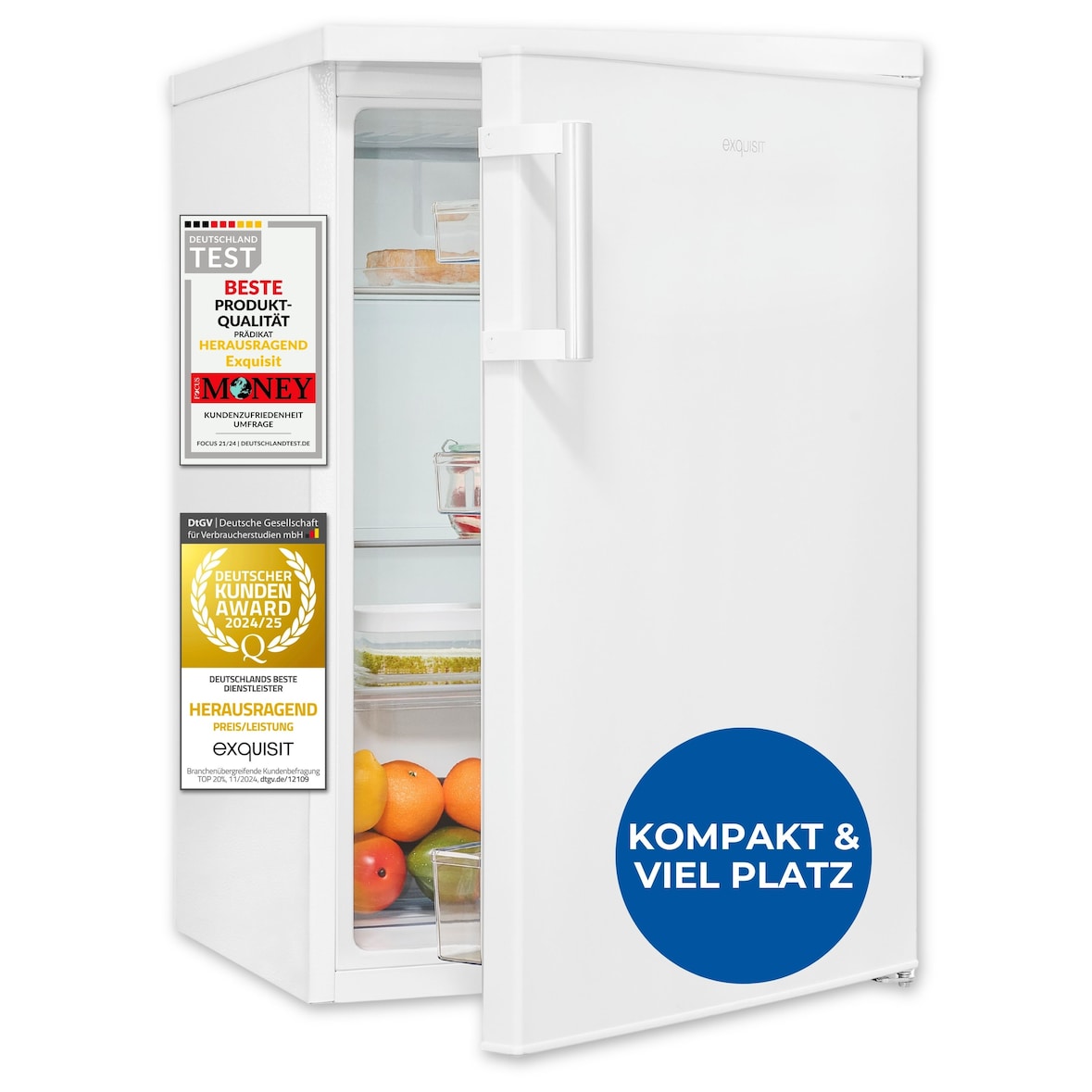 Exquisit Kühlschrank ohne Gefrierfach, 133 l, Energieklasse C, 3 Glasablagen, LED-Beleuchtung, wechselbarer Türanschlag, KS516-V-H-010C weiss