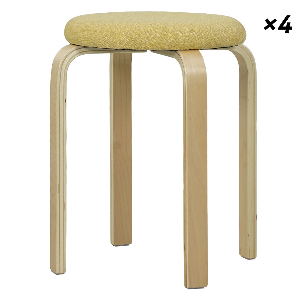 HOMCOM juego de 4 taburetes apilables taburetes redondos de madera con asiento acolchado para cocina comedor dormitorio oficina amarillo y natural