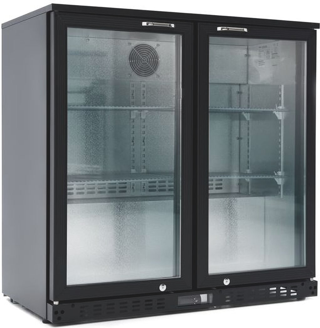 GastroHero Barkühlschrank ECO 230 schwarz 218 Liter Getränkekühlschrank unterbaufähig LED 2 Glastüren Umluft