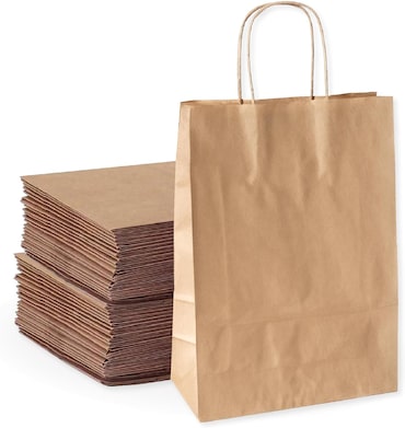 100 Bolsas de Papel Kraft Marrón con Asas 18x8x23cm - Bolsa para Compras, Regalos, Bodas