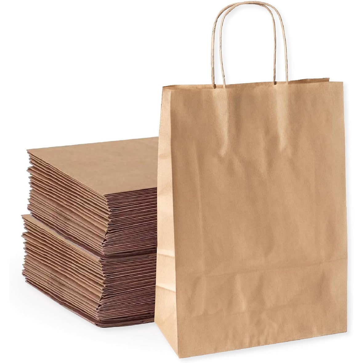 100 Bolsas de Papel Kraft Marrón con Asas 18x8x23cm - Bolsa para Compras, Regalos, Bodas