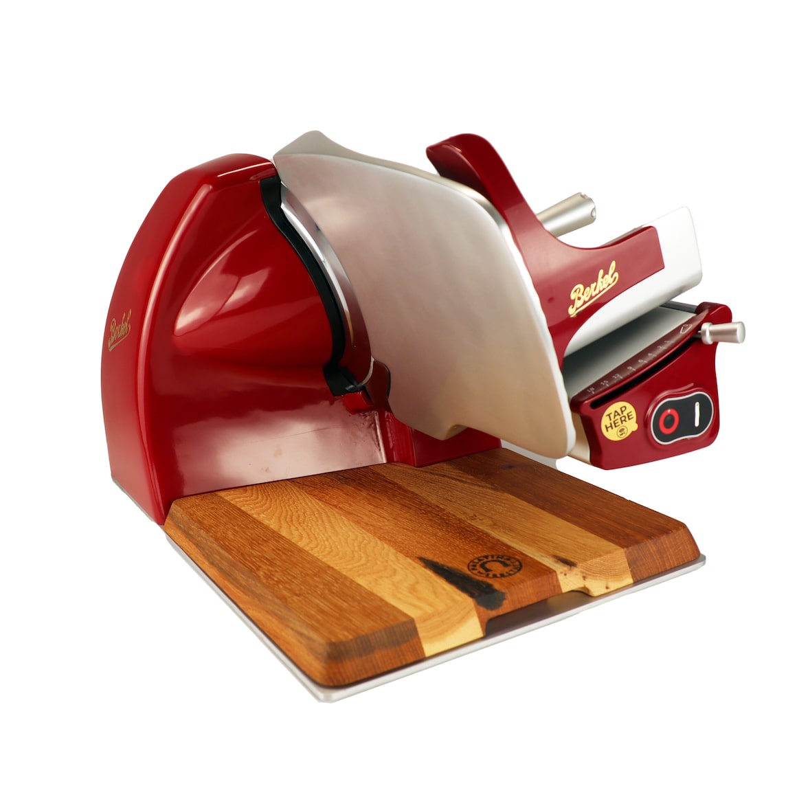 Berkel Home Line 200 Plus Rot, Aufschnittmaschine, Schneidemaschine mit handgefertigtem Schneidebrett