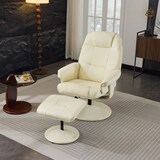thumbnail of Massagesessel 79.5x75x107 cm mit Liegefunktion, Heizung & Hocker, Relax-Fernsehsessel aus PU-Stoff, 360° Drehung, Beige