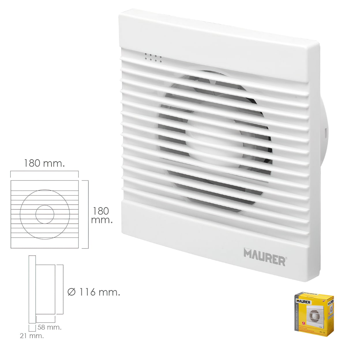 Extractor Humos Baño 16 Watt. Salida: 116 mm.