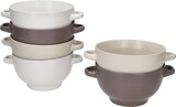 thumbnail of 6x Sandy Suppentasse 450ml mit Henkeln Suppenterrine stapelbar Beige Braun Weiß
