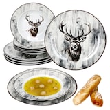 thumbnail of 12tlg Tafelservice Alois Porzellan 6 Personen Speiseteller Suppenteller Hirsch
