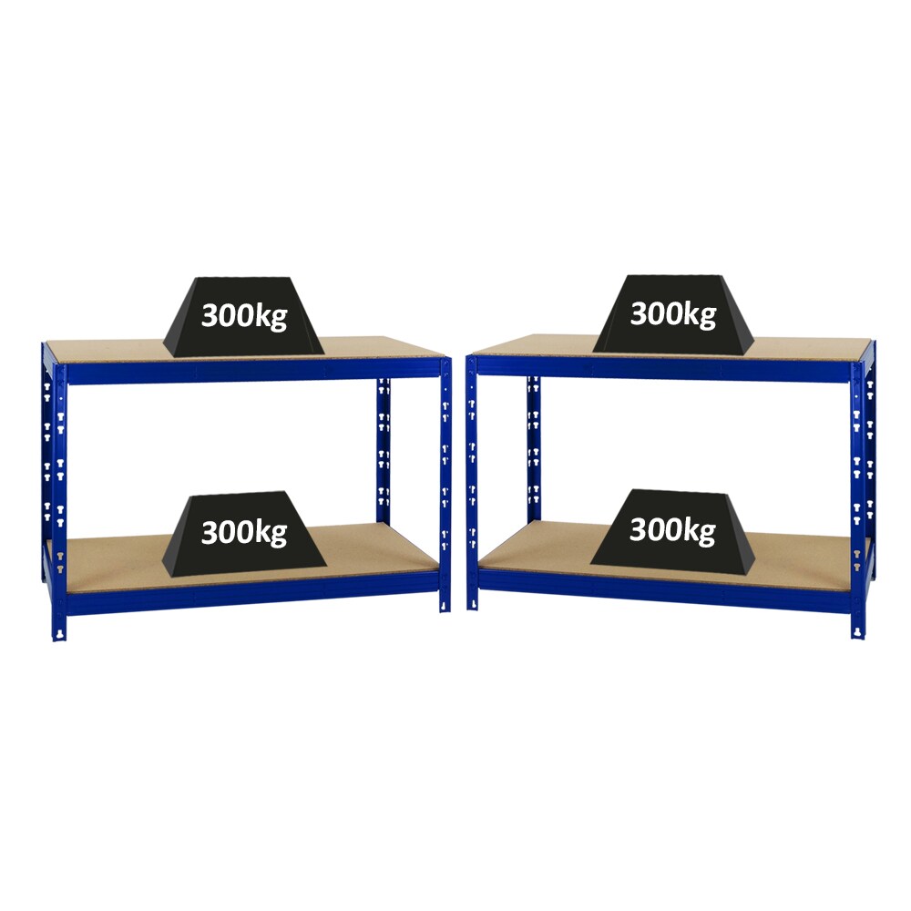 PROREGAL Mega Deal | 2x Werkbank Tiger | 300 kg pro Fachboden | HxBxT 90x140x60 cm | Blau | Arbeitstisch Werkstatttisch