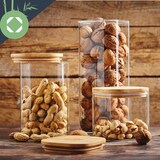 thumbnail of Eckiges Glas mit Bambusdeckel luftdicht Silikonring 6x25x6 cm 500 ml Transparent