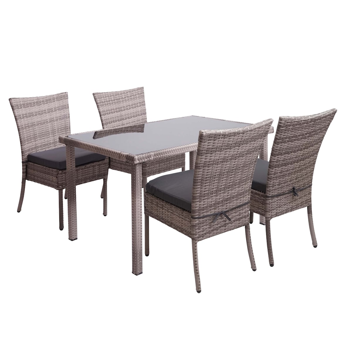 Poly-Rattan Garnitur HWC-G19, Sitzgruppe Balkon-/Lounge-Set, 4xStuhl+Tisch, 120x75cm ~ grau-braun, Kissen dunkelgrau