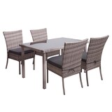 thumbnail of Poly-Rattan Garnitur HWC-G19, Sitzgruppe Balkon-/Lounge-Set, 4xStuhl+Tisch, 120x75cm ~ grau-braun, Kissen dunkelgrau