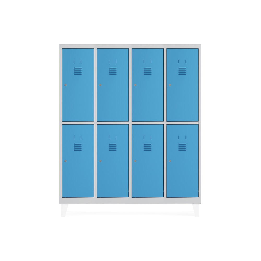 Rocada taquilla soldada 30cm (300mm) 4 módulos 2 puertas cuerpo blanco ral9010 + puertas azul ral5009