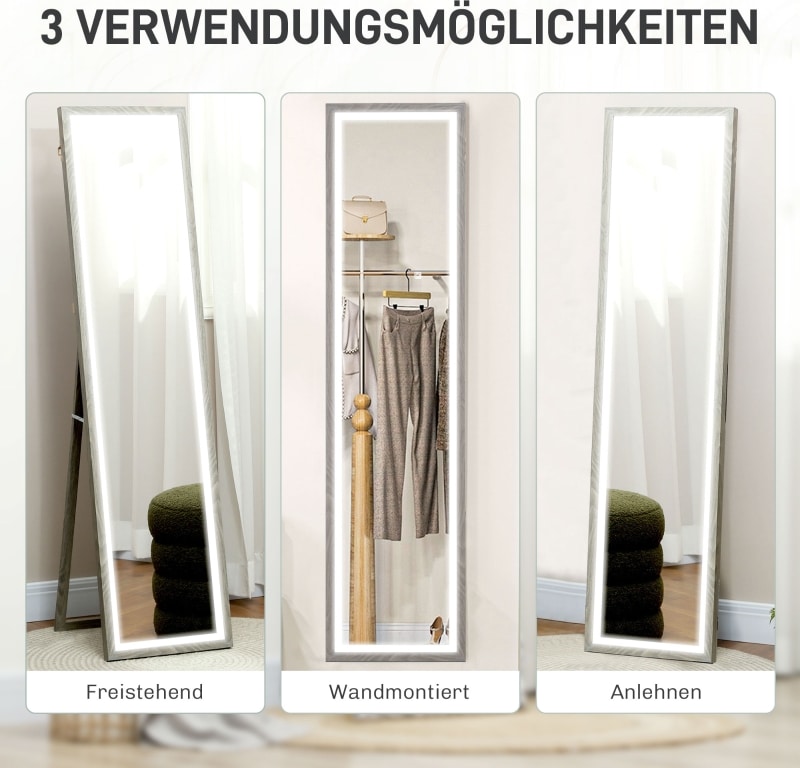 Ein Spiegel mit drei Aufstellmöglichkeiten.