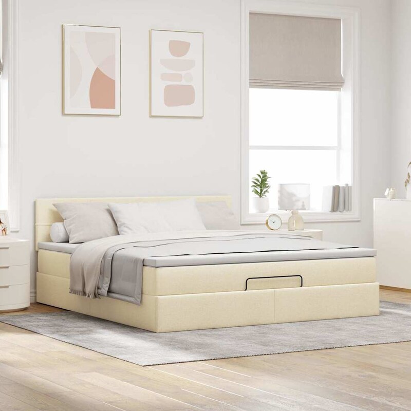 vidaXL Ottomane Bett mit Matratze & LEDs Creme 180x200 cm Stoff | METRO