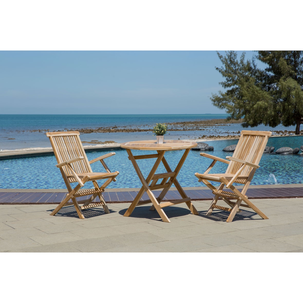 Möbilia Gartentisch rund 80 cm aus Teak Holz | klappbar | B 80 x T 80 x H 75 cm | natur | 11020000 | Serie GARTEN