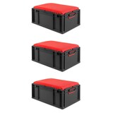 thumbnail of PROREGAL SparSet 3x Eurobox NextGen Seat Box Rot, HxBxT 26,5x40x60cm, 44 Liter, Griffe geschlossen, Schwarz, Eurobehälter, Sitzbox, Transportbox