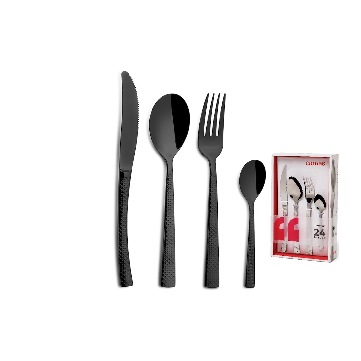 Comas juego de cubiertos Hidraulic, Satin Black, 24 Piezas, Acero inoxidable 18% nickel free, 3mm, 6 Personas