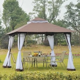 thumbnail of Gazebo da Giardino 3x3m con Zanzariera in Metallo e Poliestere Marrone e Bianco