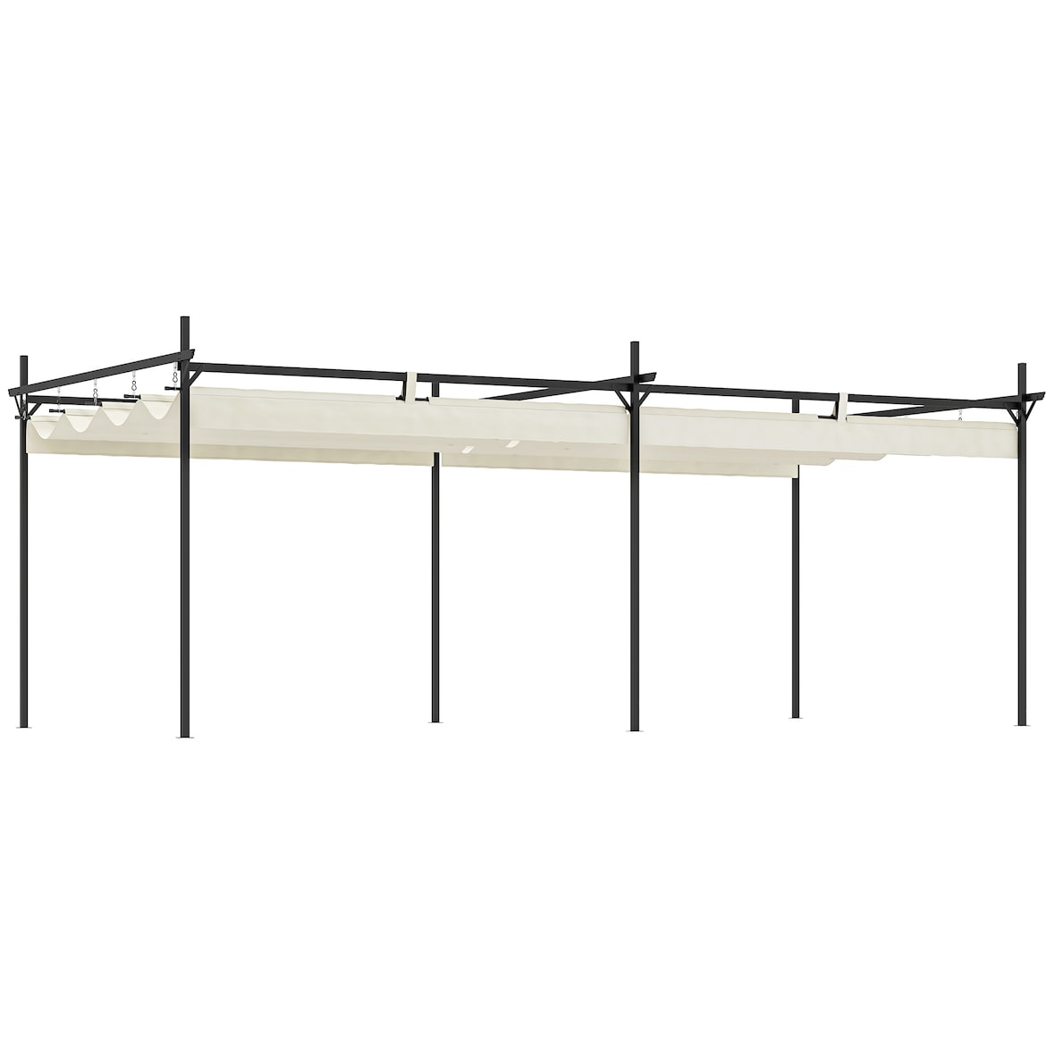 Outsunny pérgola con techo retráctil pérgola de aluminio 6x3 m cenador con tela de poliéster anti-UV resistente al agua pabellón para exterior crema