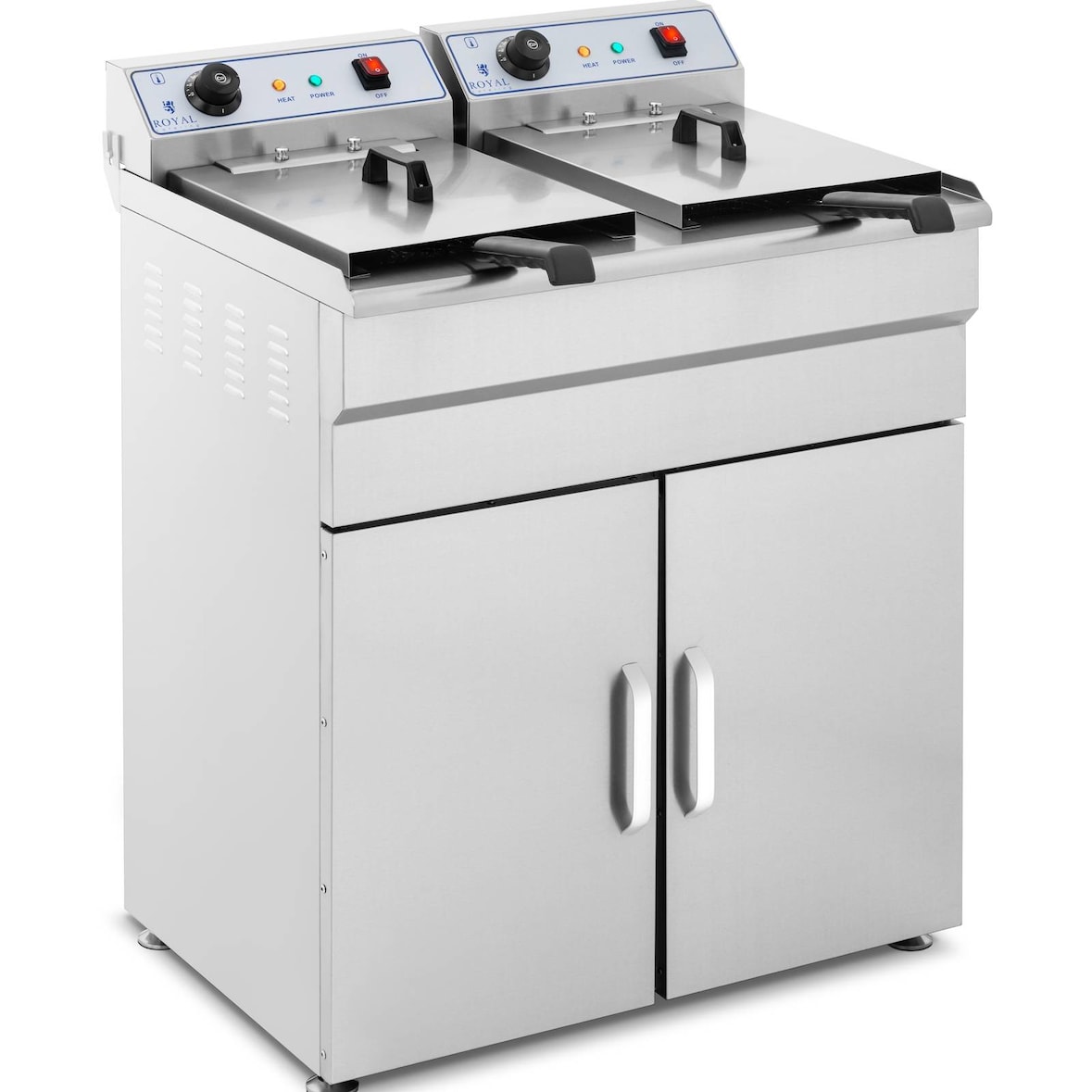 Royal Catering Elektro-Doppel-Fritteuse - 2 x 16 l - 12 000 W - 400 V - Unterschrank - Ablasshahn -