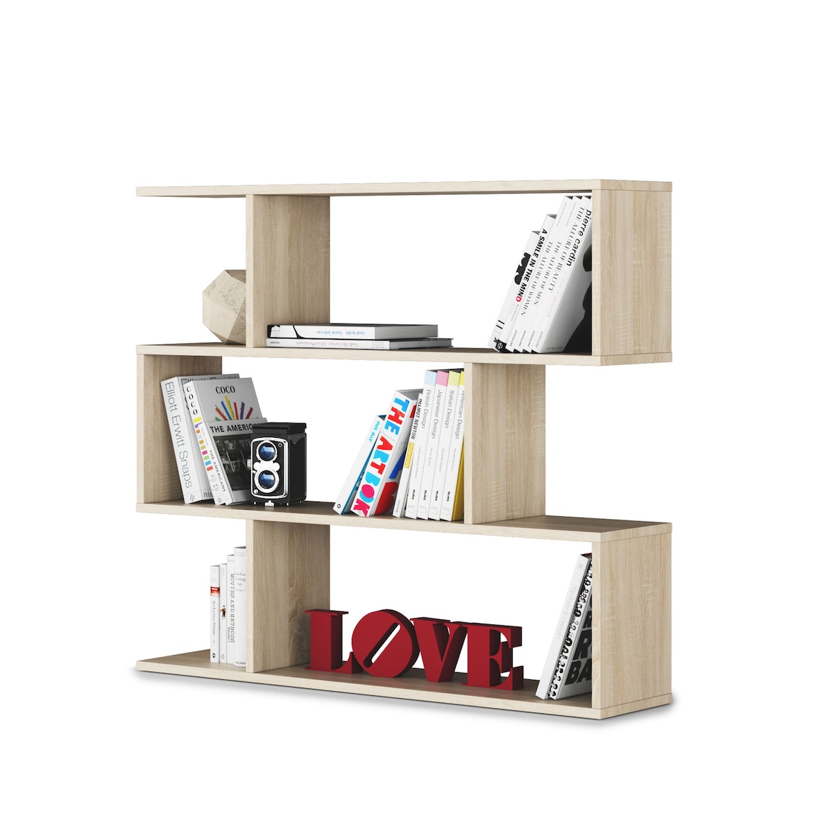 Libreria Da Terra Con Scaffali, Mensole Zig Zag 6 Vani Portaoggetti 4 Ripiani Design Moderno Soggiorno Casa Studio Ufficio Sala 97x110x25 cm Rovere