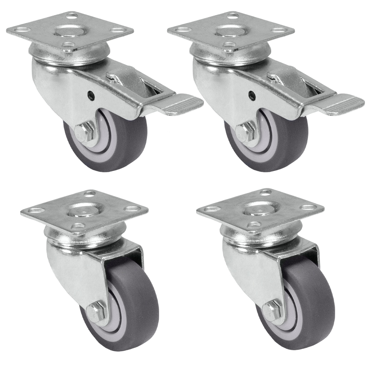 PRIOstahl Transportrollen 50mm Graue Rollen 2 Lenkrollen + 2 Bremsrollen Möbelrollen Spurlos & Leise